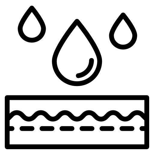 Icon of water droplets above a waterproof material