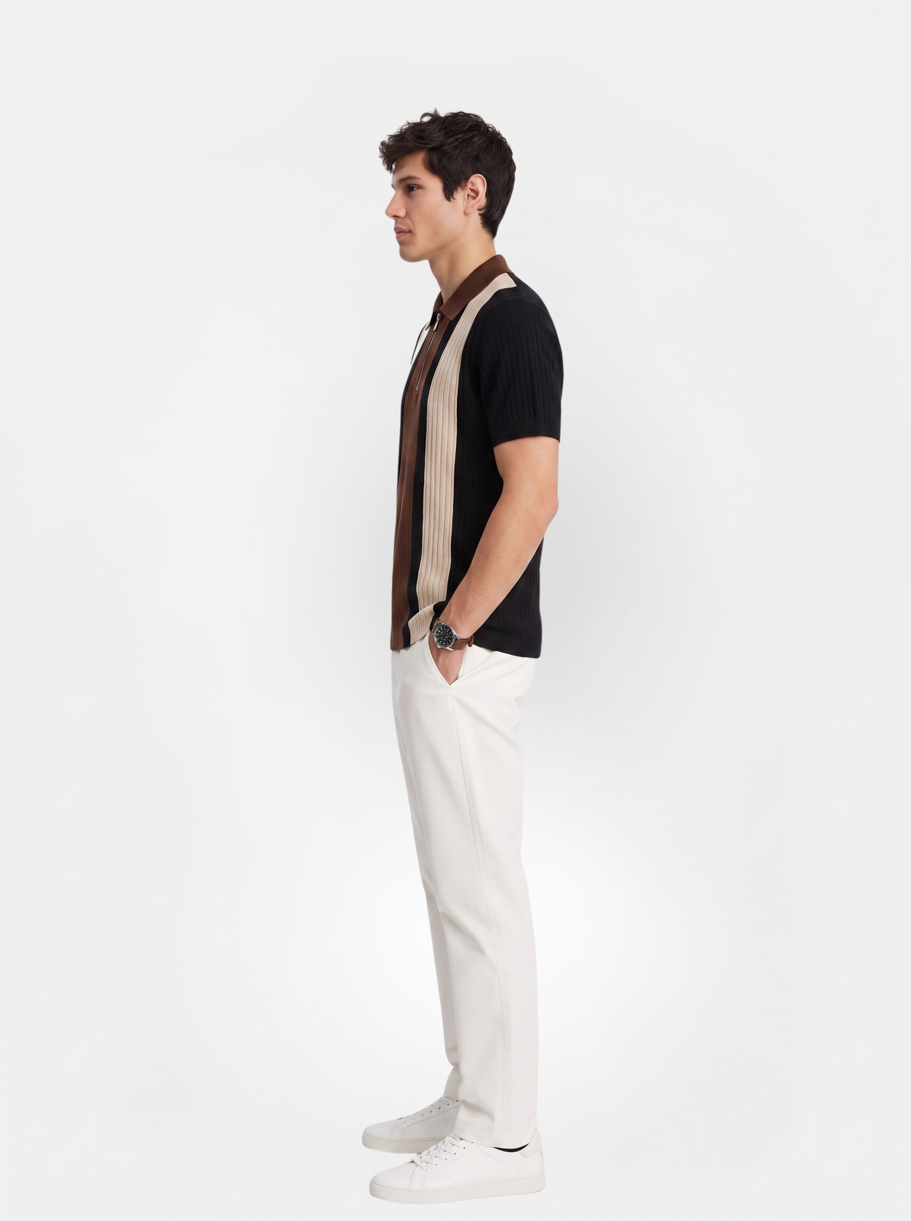 Beige Brown Texture Stripes Polo