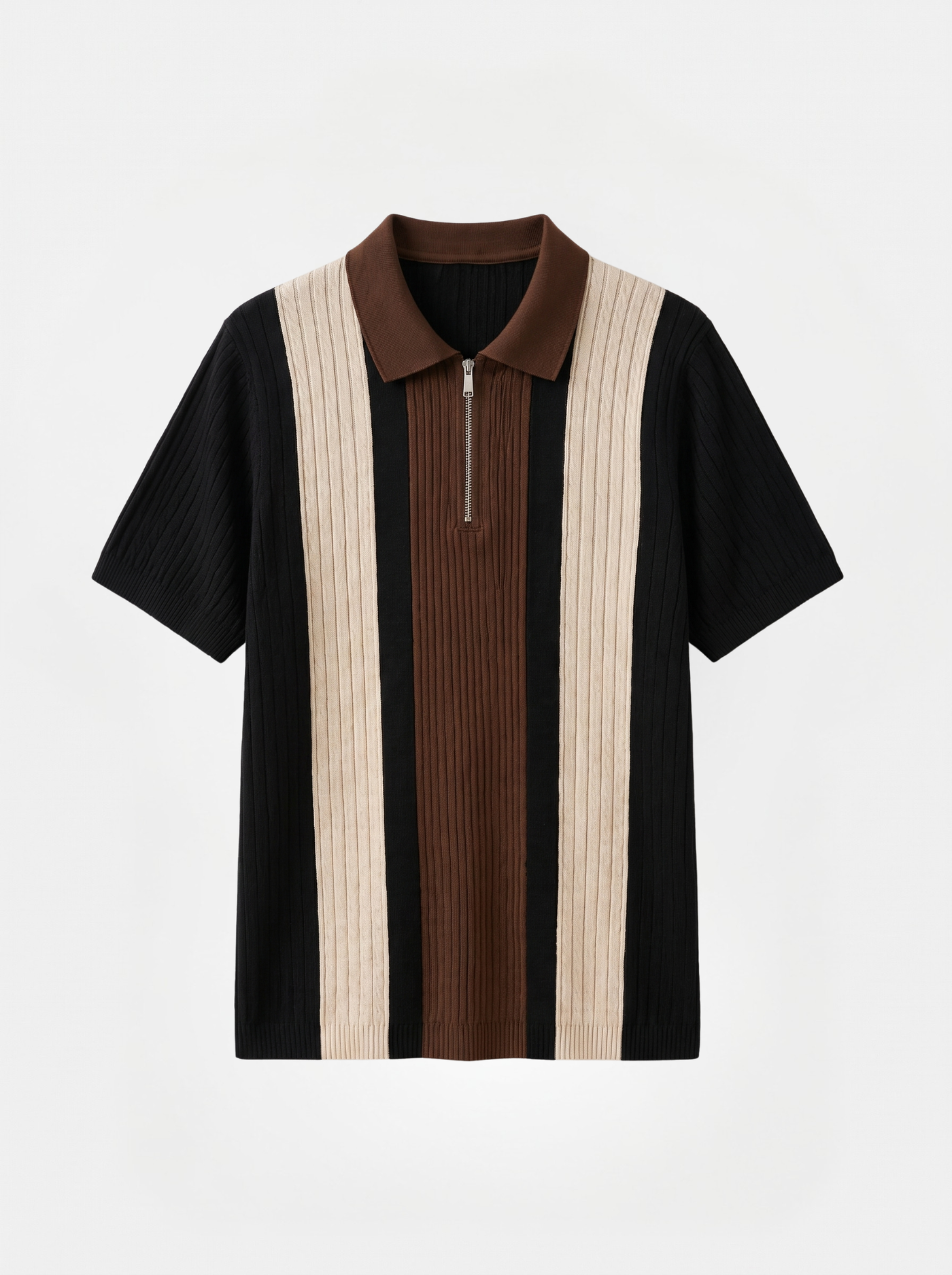 Beige Brown Texture Stripes Polo