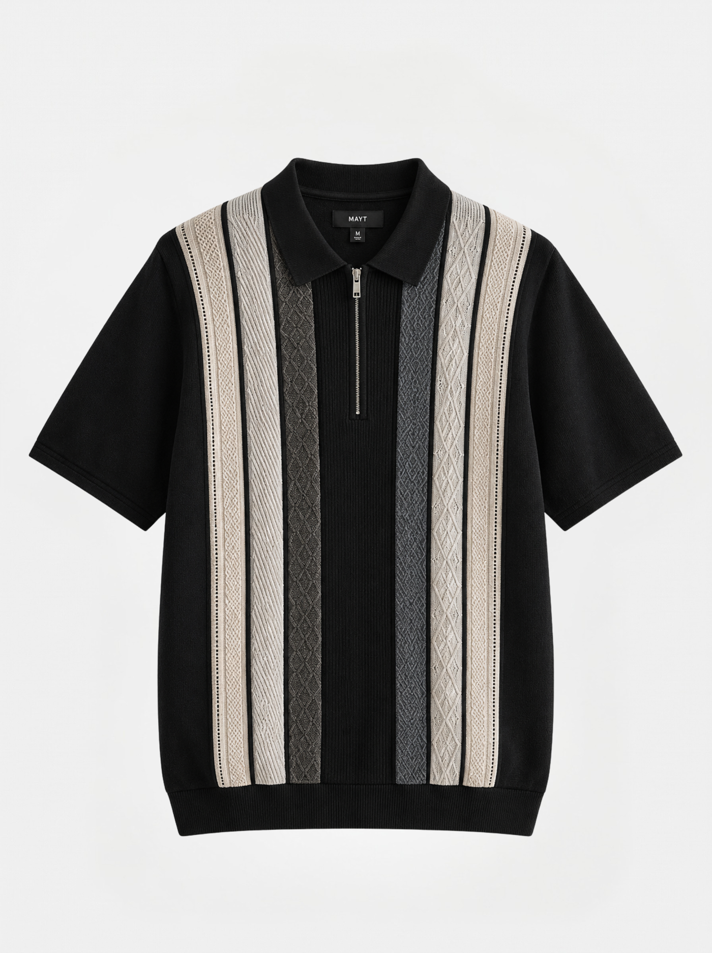 Grey Cream Texture Stripes Polo