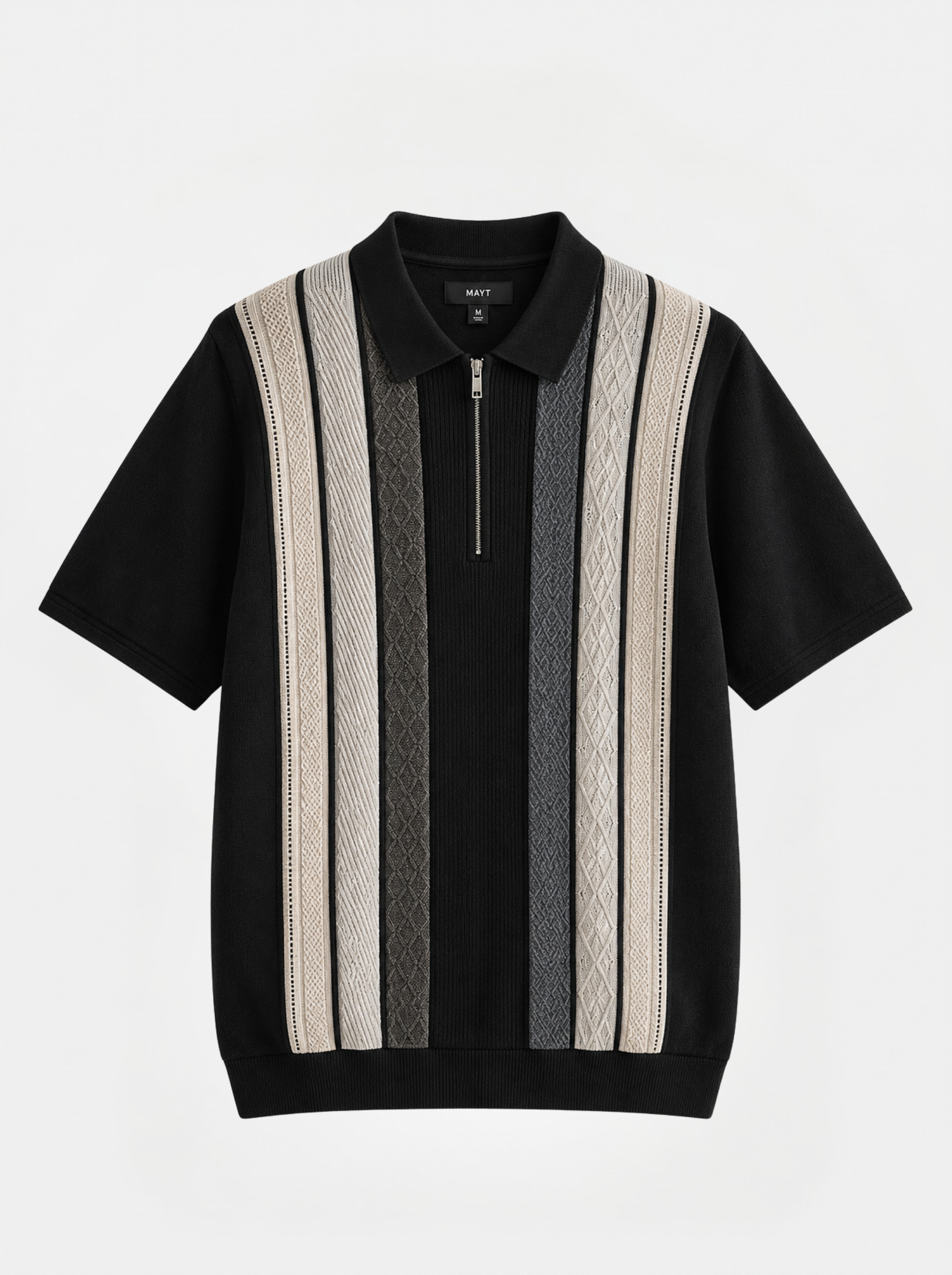 Grey Cream Texture Stripes Polo