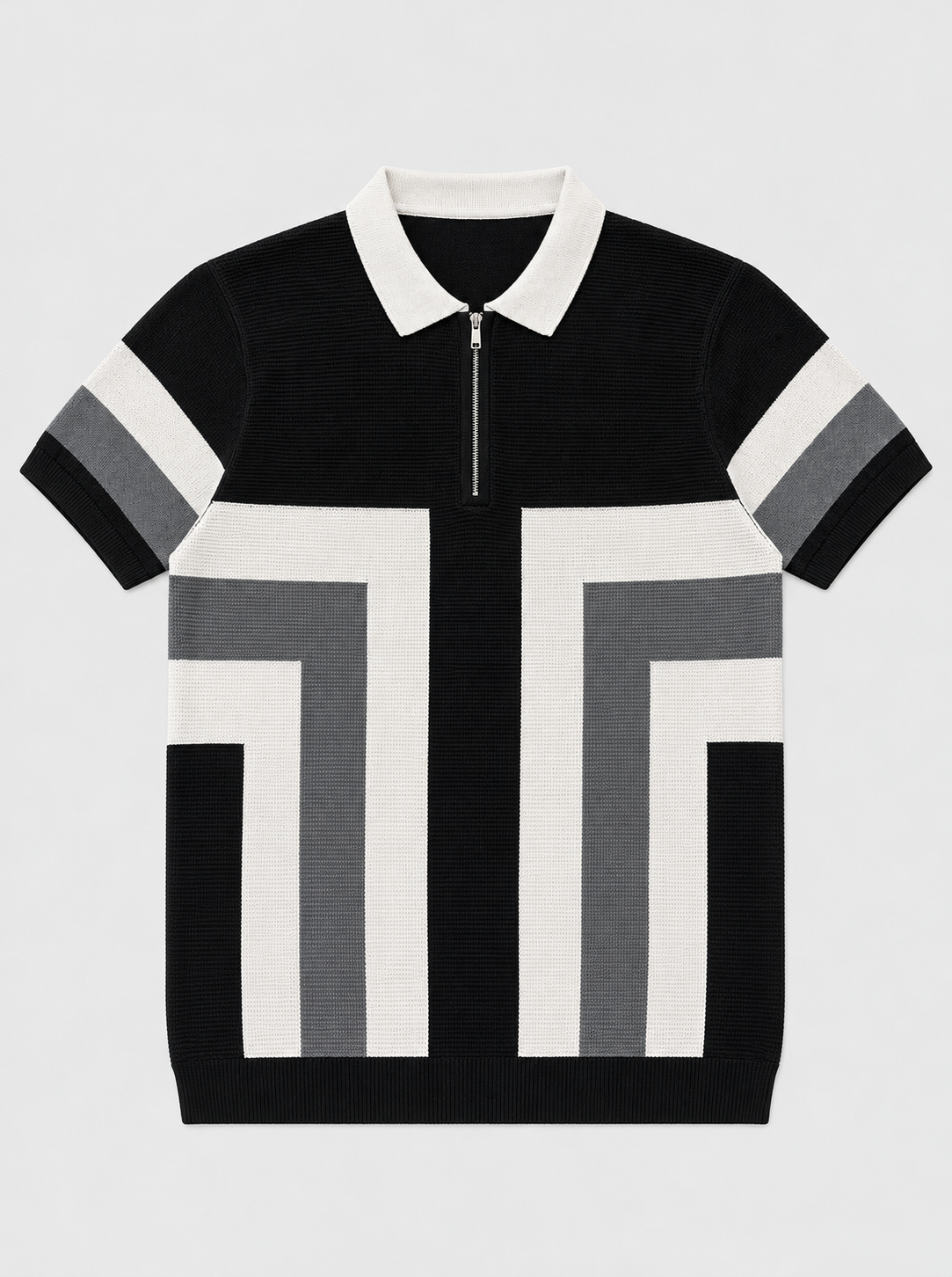 White Grey Texture Stripes Polo