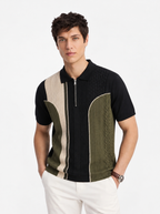 Green Cream Texture Stripes Polo