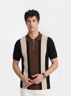 Beige Brown Texture Stripes Polo