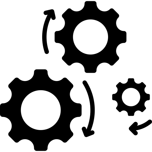 Black gear icons on a white background