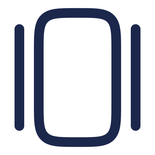 Navy blue outline of a smartphone with two vertical bars on a white background